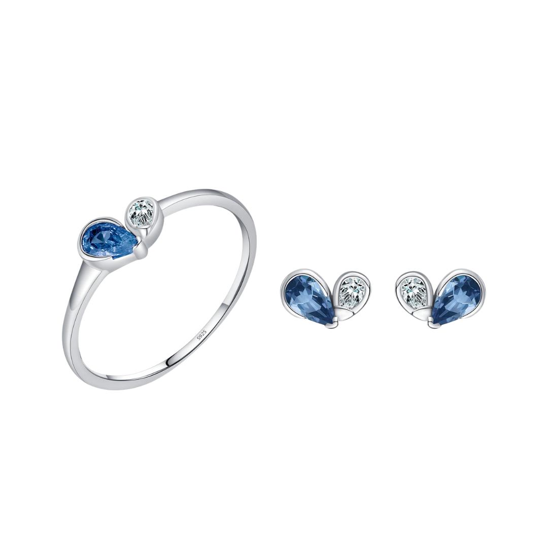 Conjunto Anel e Brinco Zircônia Azul ou Rosa e Natural – Prata 925