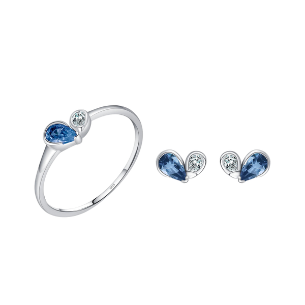 Conjunto Anel e Brinco Zircônia Azul ou Rosa e Natural – Prata 925