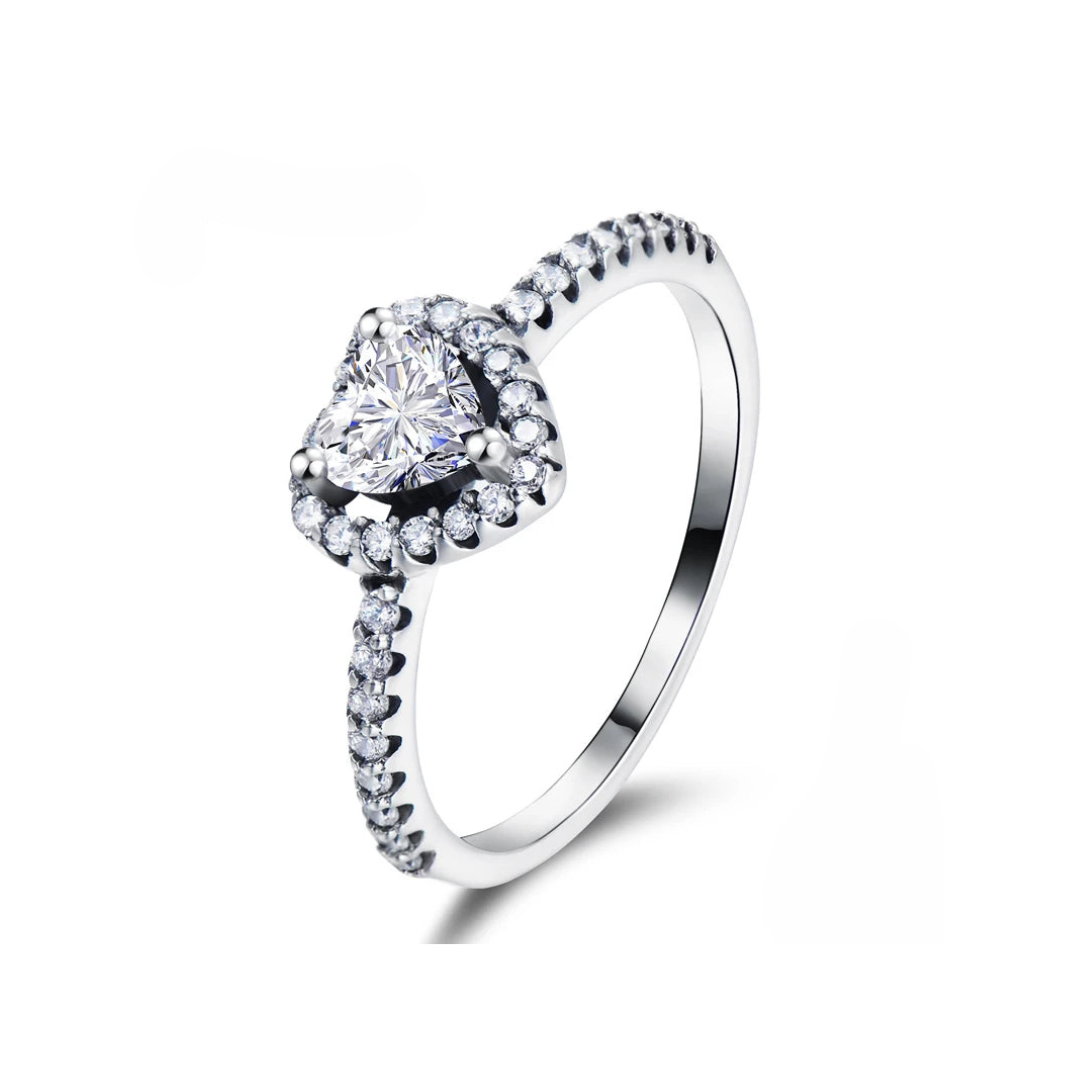 Anel Brilhante Coração Solitário Cravejado Zircônias Prata 925