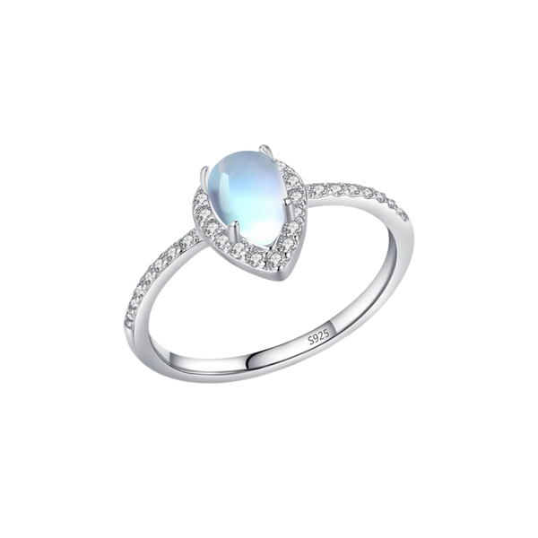 Anel Gota de Água Azul Requintado em Prata Esterlina 925