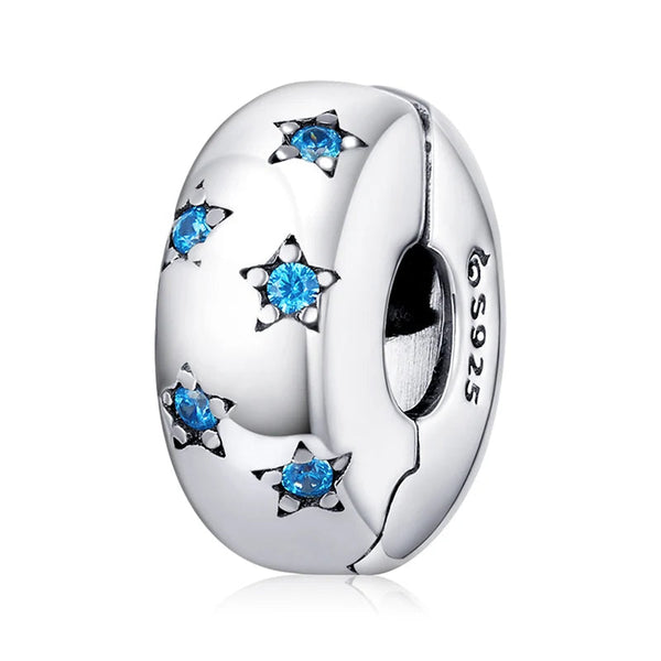 Clip de Segurança Estrelas Zircônias Azuis - Prata 925