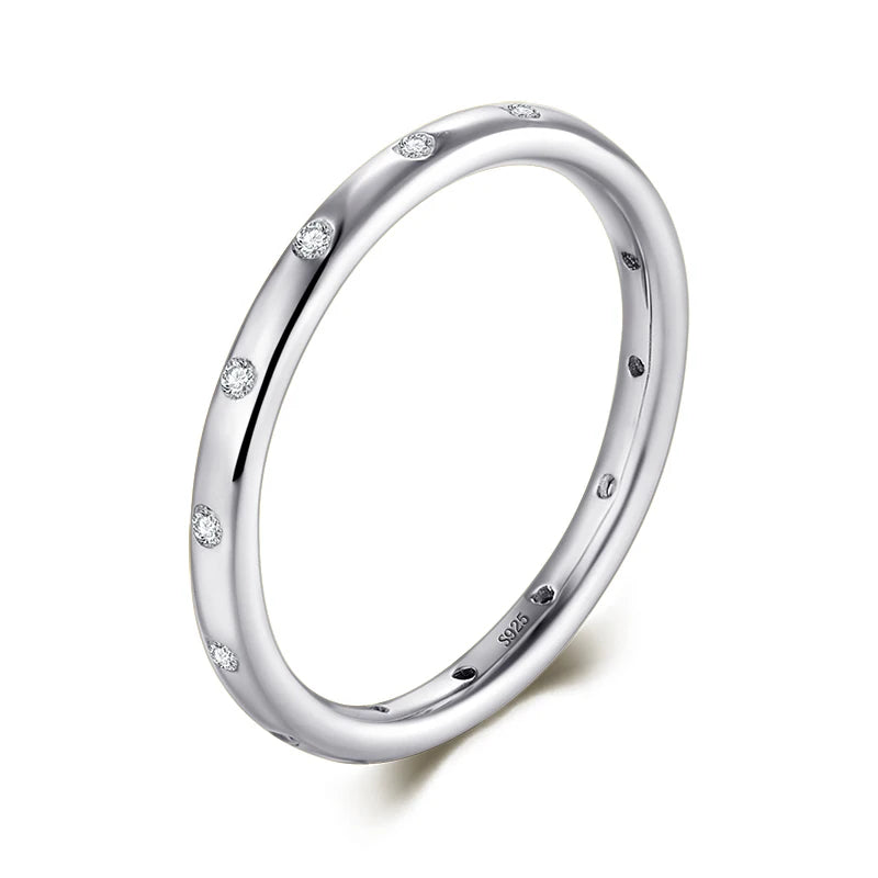 Anel Abaulado Cravejado Pontos de Luz - Prata 925