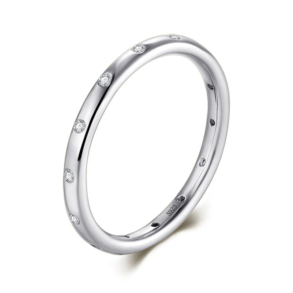 Anel Abaulado Cravejado Pontos de Luz - Prata 925