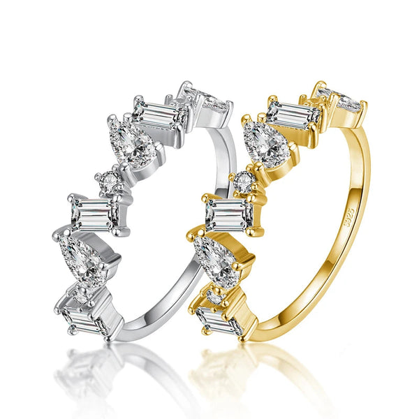 Anel Geométrico Zircônias - Prata 925