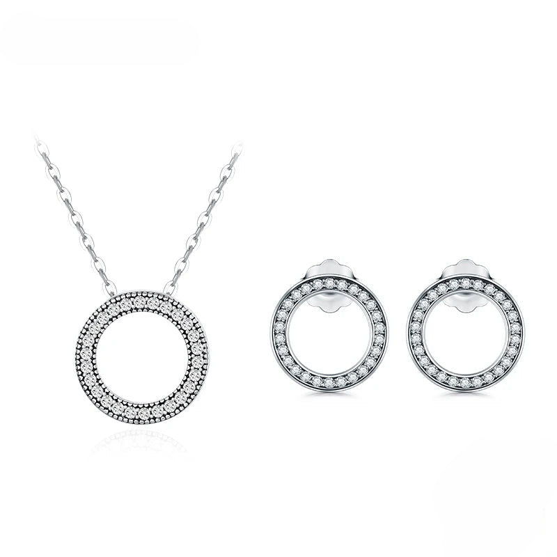 Conjunto Colar e Brinco Círculo de Luz com Zircônias - Prata 925