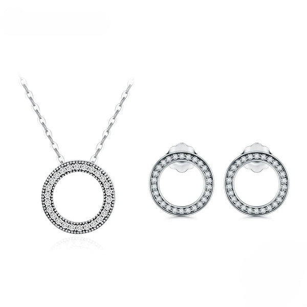 Conjunto Colar e Brinco Círculo de Luz com Zircônias - Prata 925