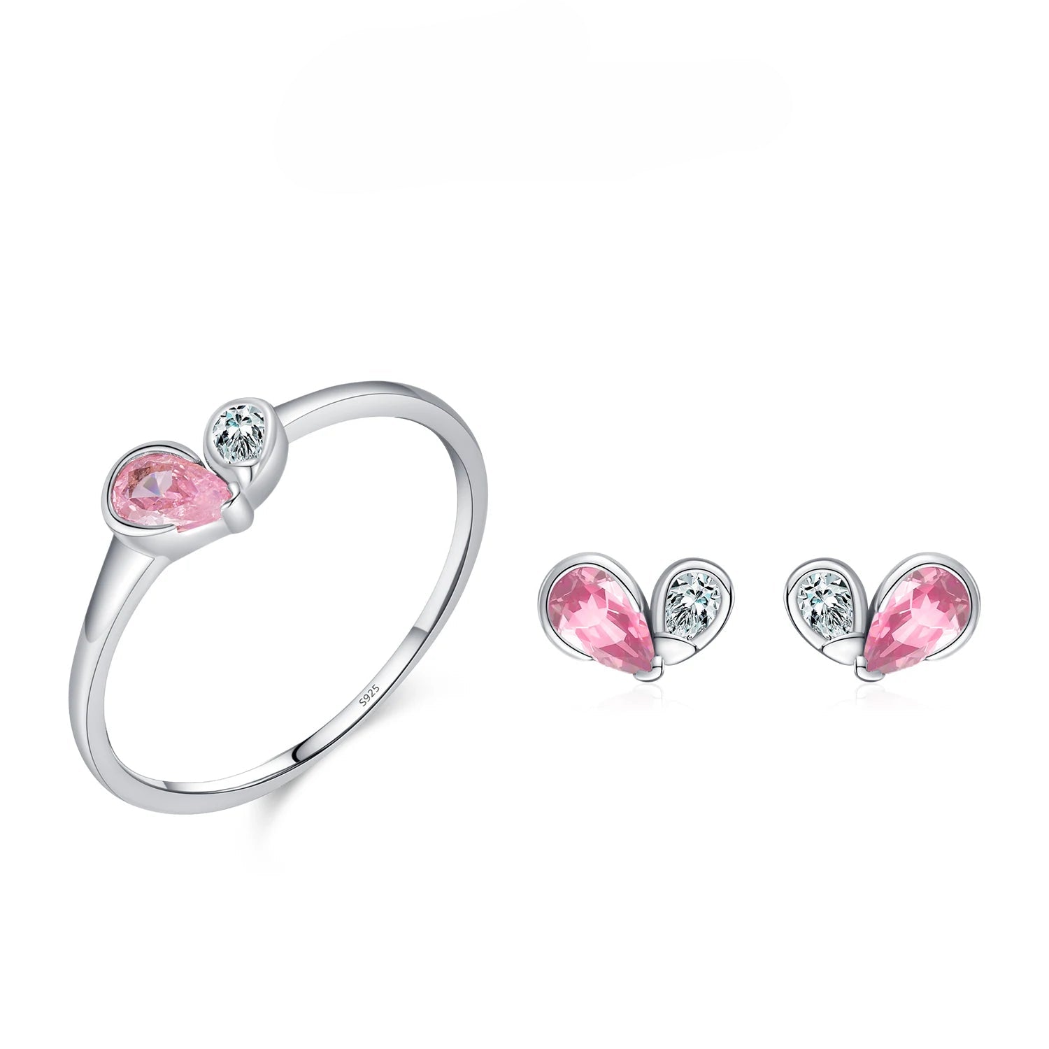 Conjunto Anel e Brinco Zircônia Azul ou Rosa e Natural – Prata 925