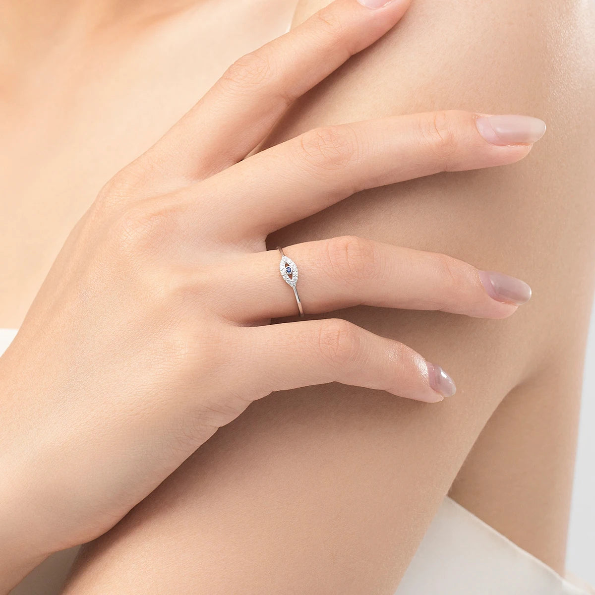 Conjunto Olho Grego Colar, Anel e Pulseira Cravejado - Prata 925