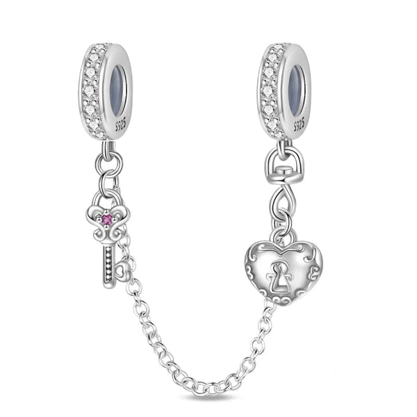 Corrente de Segurança Chave e Coração em Prata 925