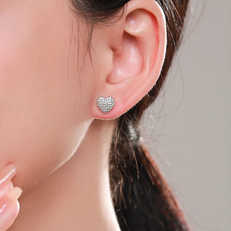 Conjunto Anel e Brinco Coração Cravejado Micro Zircônias - Prata 925