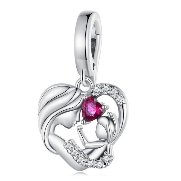 Berloque Pingente Mãe e Filha Cravejado Zircônias - Prata 925