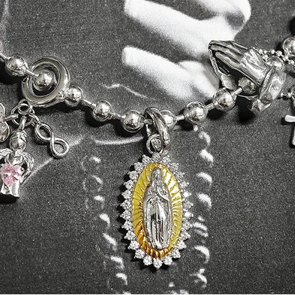 Berloque Pingente Medalha Religiosa Virgem Maria Folheada - Prata 925