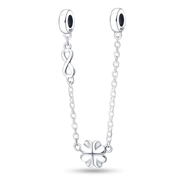 Corrente de Segurança Trevo Quatro Folhas e Símbolo Infinito em Prata 925