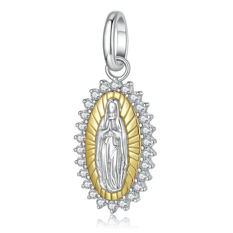 Berloque Pingente Medalha Religiosa Virgem Maria Folheada - Prata 925