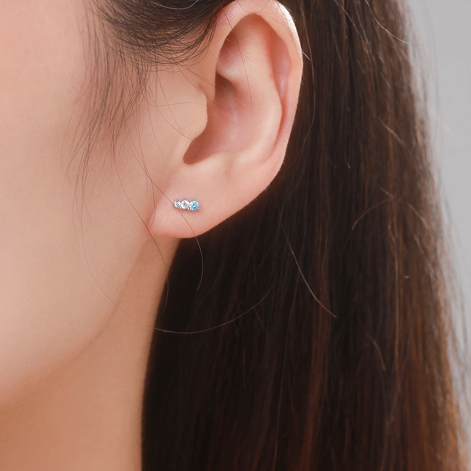 Conjunto Sereia Anel e Brinco Zircônias Azuis e Naturais - Prata 925