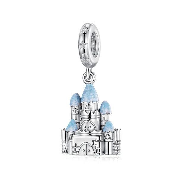 Berloque Pingente Castelo da Disney Esmaltado Azul - Prata 925
