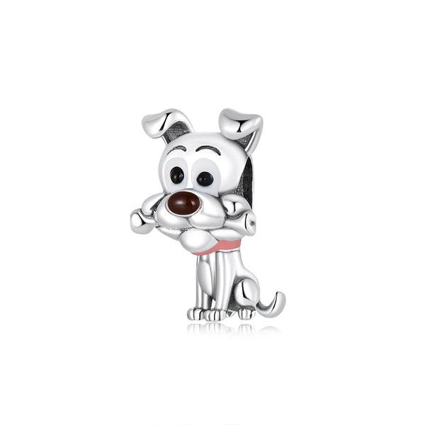 Berloque Separador Cachorro com Osso na Boca - Prata 925