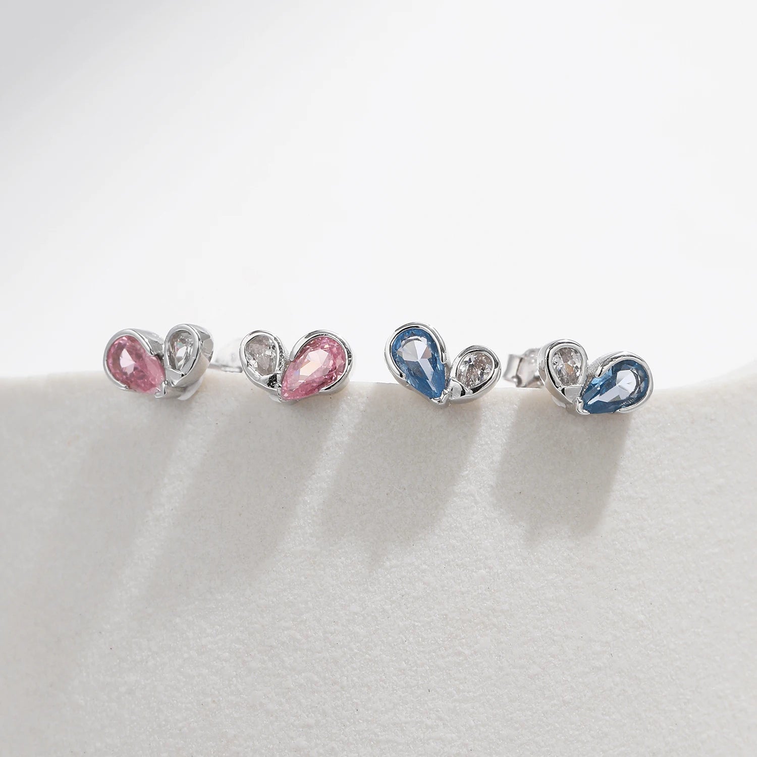 Conjunto Anel e Brinco Zircônia Azul ou Rosa e Natural – Prata 925